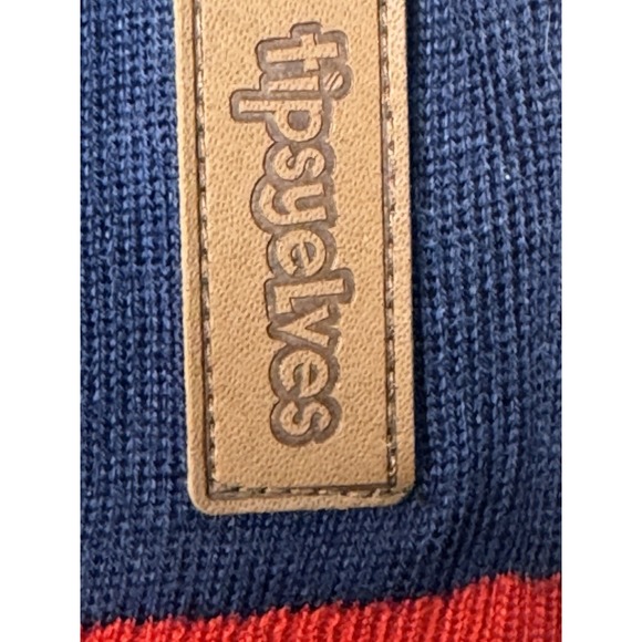 Tipsy Elves Size L Big Package Ugly Christmas Sweater Navy Blue Red White Stripe - Picture 5 of 7